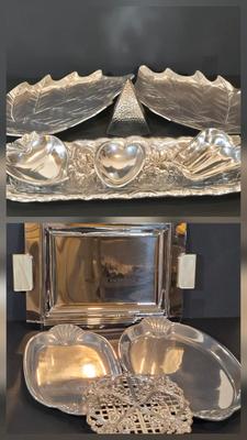 LOT 341B: Two Vintage Mariposa Brillante Silver Leaf Trays. Nick Munro & Co. Hammered Pewter Spice Shaker, Jean Couzon Orfevre Art...