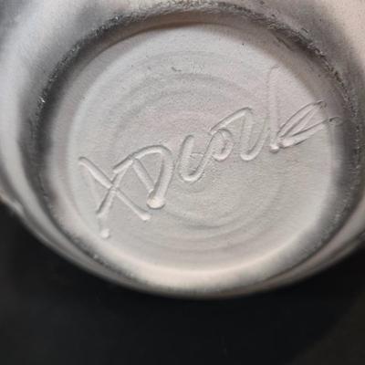 LOT 343B: Vintage Organic Modern Fiber and Clay Vessel by Michael Adcock, Signed and Terracotta Jar with Decorative Raffia Fringe