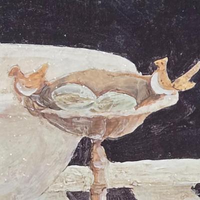 LOT 344B: Maison Bath II by Artist Charlene Winterle Olson, Vintage Bud Vase Set, Vintage Griffin Candlestick Holder, and Bombay Co Brass...