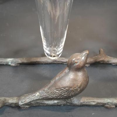 LOT 344B: Maison Bath II by Artist Charlene Winterle Olson, Vintage Bud Vase Set, Vintage Griffin Candlestick Holder, and Bombay Co Brass...