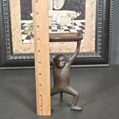 LOT 344B: Maison Bath II by Artist Charlene Winterle Olson, Vintage Bud Vase Set, Vintage Griffin Candlestick Holder, and Bombay Co Brass...