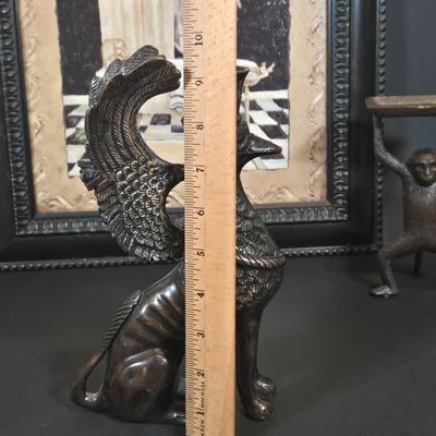 LOT 344B: Maison Bath II by Artist Charlene Winterle Olson, Vintage Bud Vase Set, Vintage Griffin Candlestick Holder, and Bombay Co Brass...