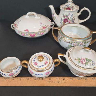 LOT 345B: Various Pieces of Flowered China Including Limoges France, Embassy, Nippon, and More