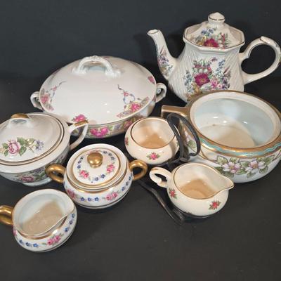 LOT 345B: Various Pieces of Flowered China Including Limoges France, Embassy, Nippon, and More