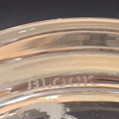 LOT 346B: Block Crystal Pedestal Bowl, Tall Glass Cylinder Vase, Smaller Glass Cylinder Bowl, and Mirror Display Shelf