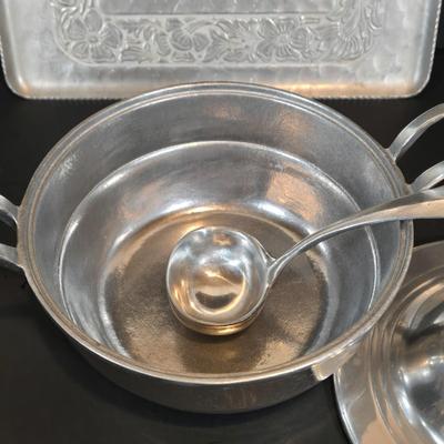 LOT 347B: Multiple Pieces of Pewter. Antique Silver Plate Egg Coddler, Vintage Soup Tureen, and More