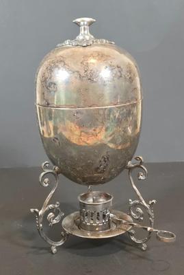 LOT 347B: Multiple Pieces of Pewter. Antique Silver Plate Egg Coddler, Vintage Soup Tureen, and More