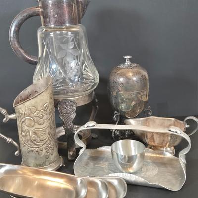 LOT 347B: Multiple Pieces of Pewter. Antique Silver Plate Egg Coddler, Vintage Soup Tureen, and More