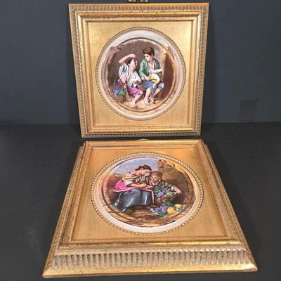 LOT 348B: Vintage Porcelain Hand Enameled Framed Wall Decor