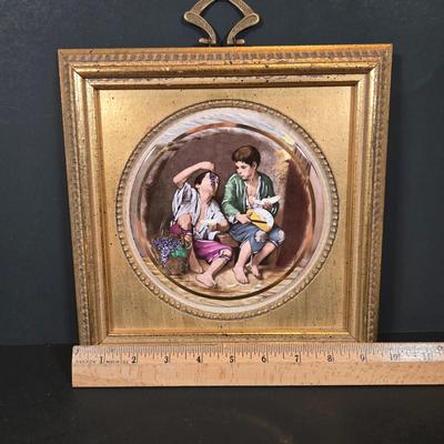 LOT 348B: Vintage Porcelain Hand Enameled Framed Wall Decor
