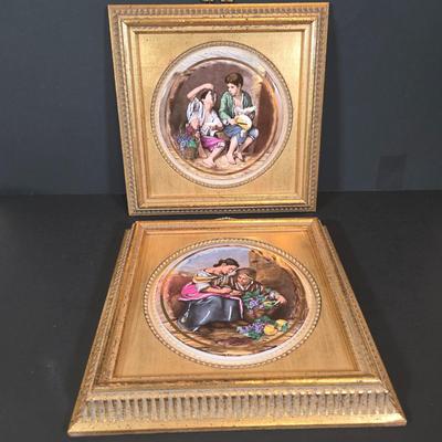 LOT 348B: Vintage Porcelain Hand Enameled Framed Wall Decor