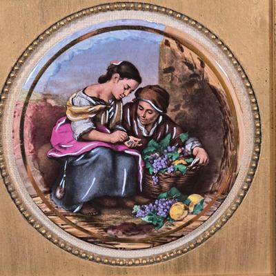 LOT 348B: Vintage Porcelain Hand Enameled Framed Wall Decor