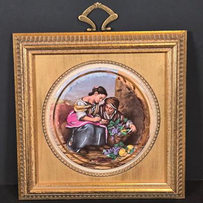 LOT 348B: Vintage Porcelain Hand Enameled Framed Wall Decor