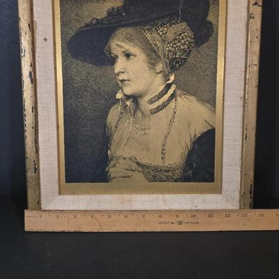 LOT 350B: A Day Dream Framed Etched Art, Clay Pitcher with Faux Lavender, and Two Antique British Poets and Translations Books