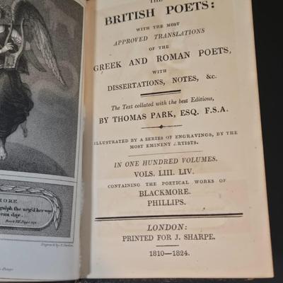 LOT 350B: A Day Dream Framed Etched Art, Clay Pitcher with Faux Lavender, and Two Antique British Poets and Translations Books