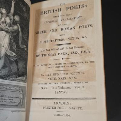 LOT 350B: A Day Dream Framed Etched Art, Clay Pitcher with Faux Lavender, and Two Antique British Poets and Translations Books