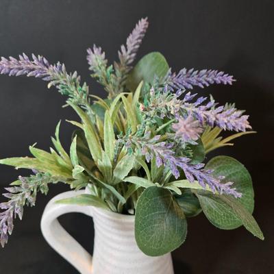 LOT 350B: A Day Dream Framed Etched Art, Clay Pitcher with Faux Lavender, and Two Antique British Poets and Translations Books