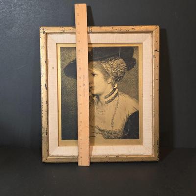 LOT 350B: A Day Dream Framed Etched Art, Clay Pitcher with Faux Lavender, and Two Antique British Poets and Translations Books