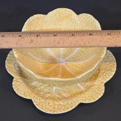 LOT 352B: Secla Portugal Majolica Yellow Cabbage Leaf Soup Tureen, Ten Plates, and More