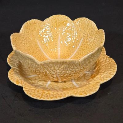 LOT 352B: Secla Portugal Majolica Yellow Cabbage Leaf Soup Tureen, Ten Plates, and More
