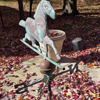 LOT 354B: Vintage Horse Weather Vane on Pole and Wooden Swan