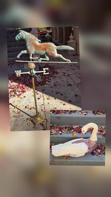 LOT 354B: Vintage Horse Weather Vane on Pole and Wooden Swan