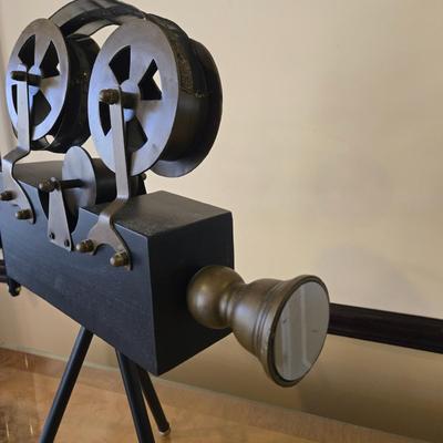 LOT 360B: Decorative Vintage Style Nesting Trunks and Table Decor Double Reel Metal Movie Camera