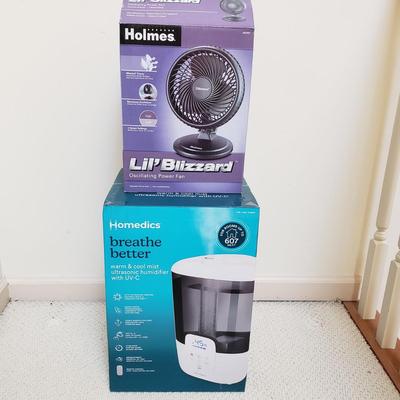 LOT 411Z: New Sealed Homedics Humidifier & Holmes Oscillating Power Fan
