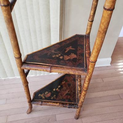 LOT 416F: Vintage Bamboo Corner Shelf & Decorative Wall Shelf