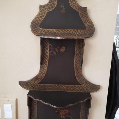 LOT 416F: Vintage Bamboo Corner Shelf & Decorative Wall Shelf