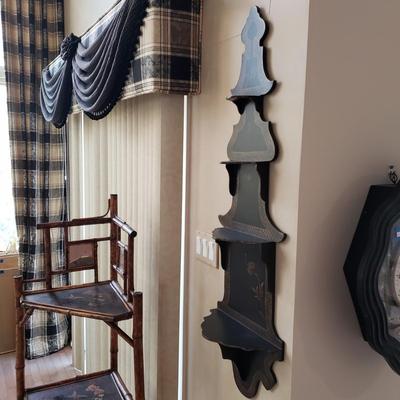 LOT 416F: Vintage Bamboo Corner Shelf & Decorative Wall Shelf