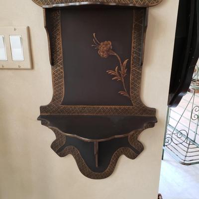 LOT 416F: Vintage Bamboo Corner Shelf & Decorative Wall Shelf