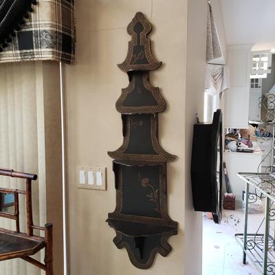 LOT 416F: Vintage Bamboo Corner Shelf & Decorative Wall Shelf