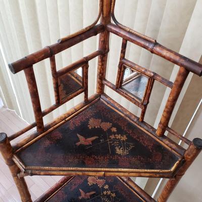 LOT 416F: Vintage Bamboo Corner Shelf & Decorative Wall Shelf