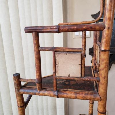 LOT 416F: Vintage Bamboo Corner Shelf & Decorative Wall Shelf