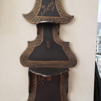 LOT 416F: Vintage Bamboo Corner Shelf & Decorative Wall Shelf