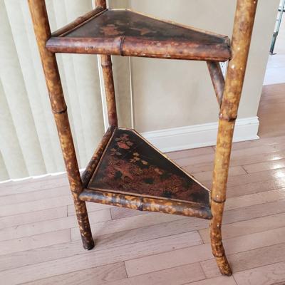 LOT 416F: Vintage Bamboo Corner Shelf & Decorative Wall Shelf