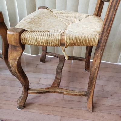 LOT 417F: Pair of Vintage Rush Seat Wooden Chairs