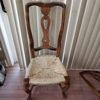 LOT 417F: Pair of Vintage Rush Seat Wooden Chairs