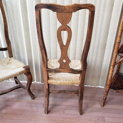LOT 417F: Pair of Vintage Rush Seat Wooden Chairs