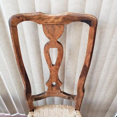LOT 417F: Pair of Vintage Rush Seat Wooden Chairs