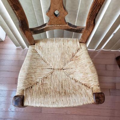 LOT 417F: Pair of Vintage Rush Seat Wooden Chairs