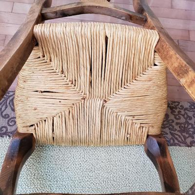 LOT 417F: Pair of Vintage Rush Seat Wooden Chairs