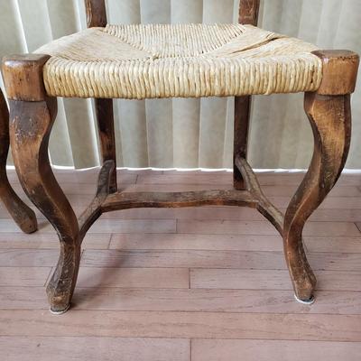 LOT 417F: Pair of Vintage Rush Seat Wooden Chairs