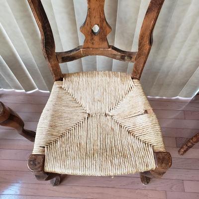 LOT 417F: Pair of Vintage Rush Seat Wooden Chairs
