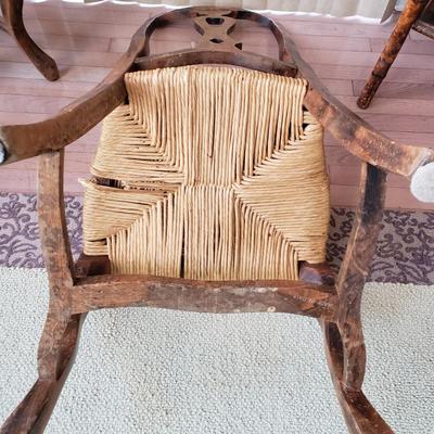 LOT 417F: Pair of Vintage Rush Seat Wooden Chairs