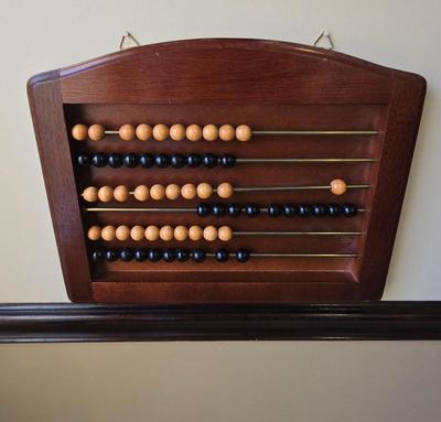 LOT 441B: Wall-Mounted Pool Cue Rack with all Contents and French Billiards Score Board