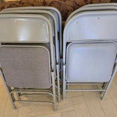 LOT 444B: Six Grey Folding Chairs /3 with Fabric Seats and 3 with Leather-Like Seats