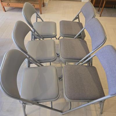 LOT 444B: Six Grey Folding Chairs /3 with Fabric Seats and 3 with Leather-Like Seats