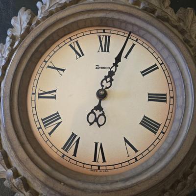 LOT 449B: Floor Lamp, Wall Clock, and Bombay Company Round Side Table